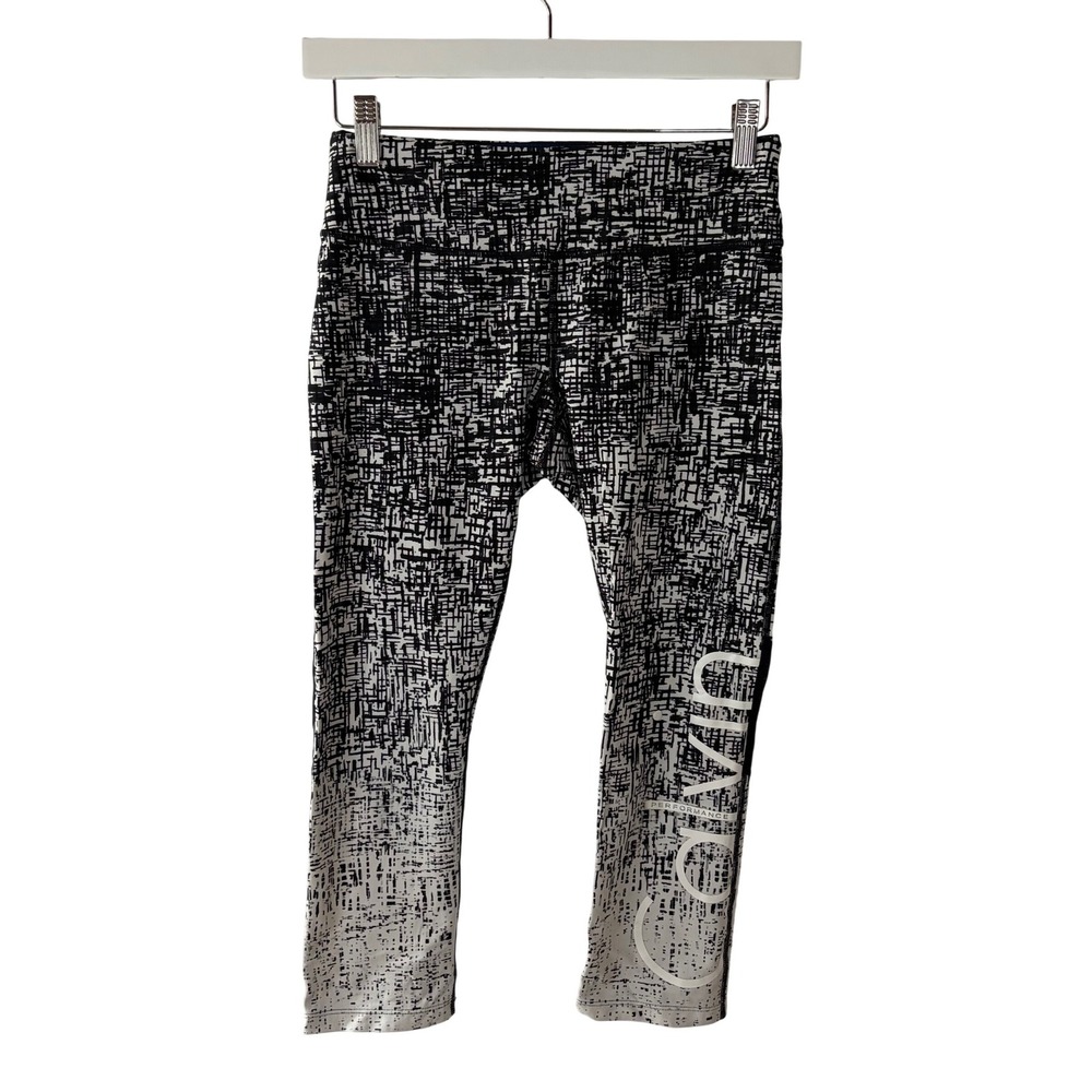 Calvin Klein Performance Womens Small Glitch Print Crop Leggings Black Mesh